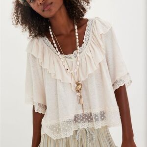 Free People Ivory Ruffle Lace Blouse
